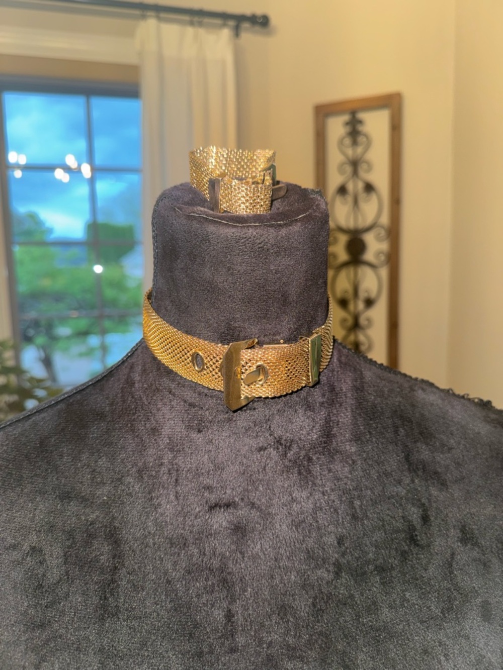 Vintage Gold-Tone Mesh Choker Necklace and Bracelet Set